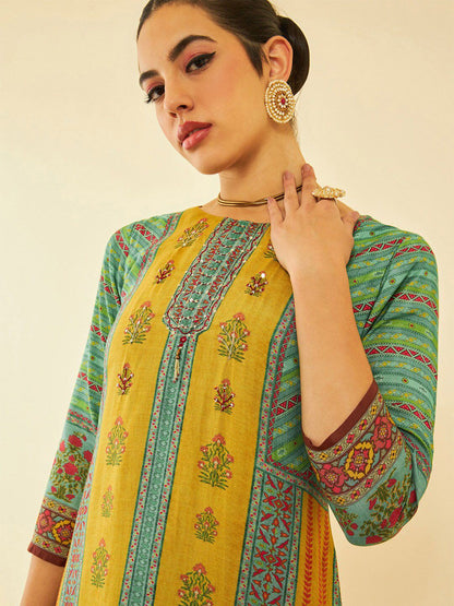 Dhiyona SO Women's Ethnic Motifs Printed Regular Sequinned Kurta with Trouser