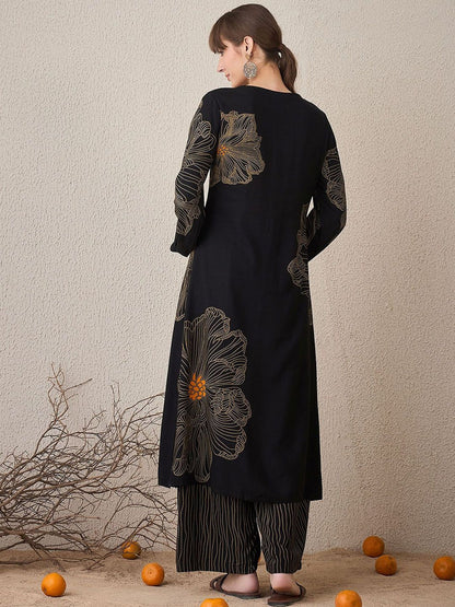 Dhiyona IE Floral Printed V-Neck Tunic With Palazzo