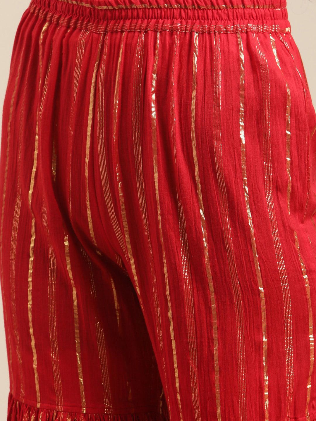 Dhiyona VA Women's Red Embroidered Gotta Patti Kurta with Sharara & With Dupatta