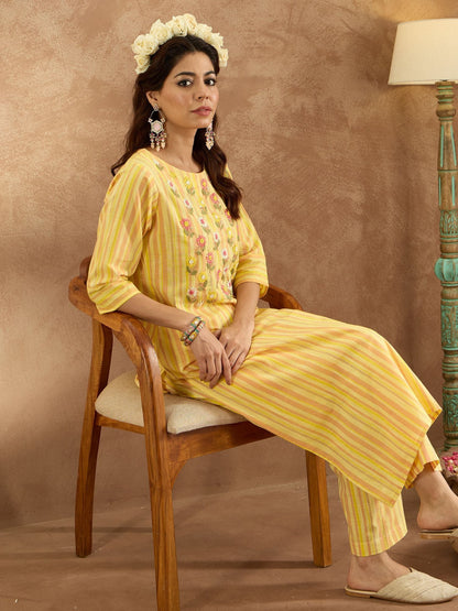 Dhiyona IE Floral Embroidered Pure Cotton Straight Kurta with Trouser