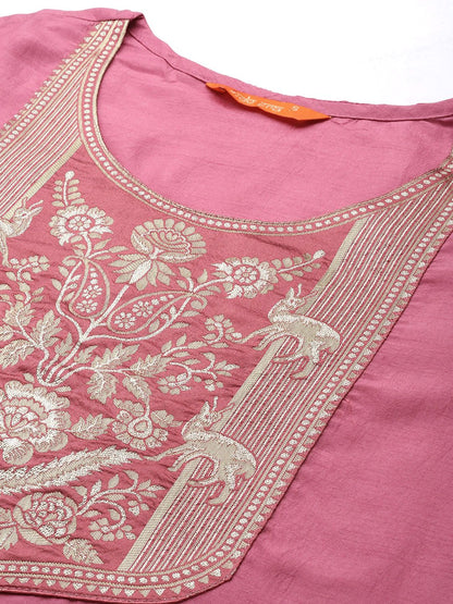 Women Pink Ethnic Motifs Yoke Design Kurta with Palazzos