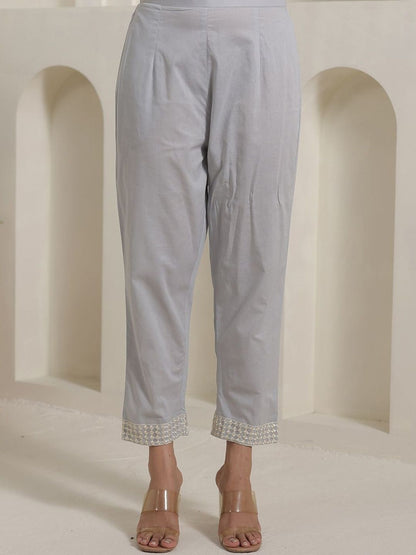 Floral Embroidered Straight Pure Cotton Kurta With Trousers & Dupatta