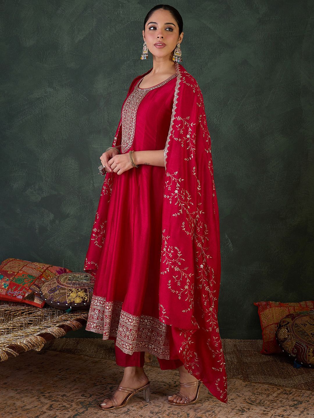 Women Ethnic Motifs Embroidered Sequinned Kurta with Trousers & With Dupatta