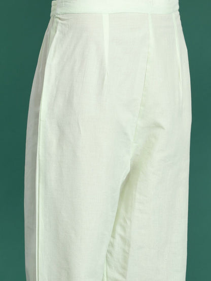 Dhiyona IE Floral Embroidered Pleated Thread Work Pure Cotton Kurta with Trousers & Dupatta