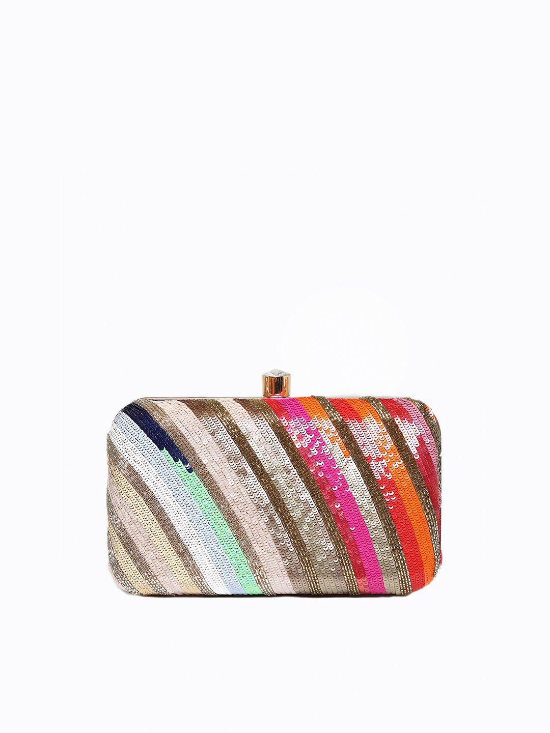 Dhiyona NR Women Gunmetal-Toned & Pink Embroidered Embellished Box Clutch