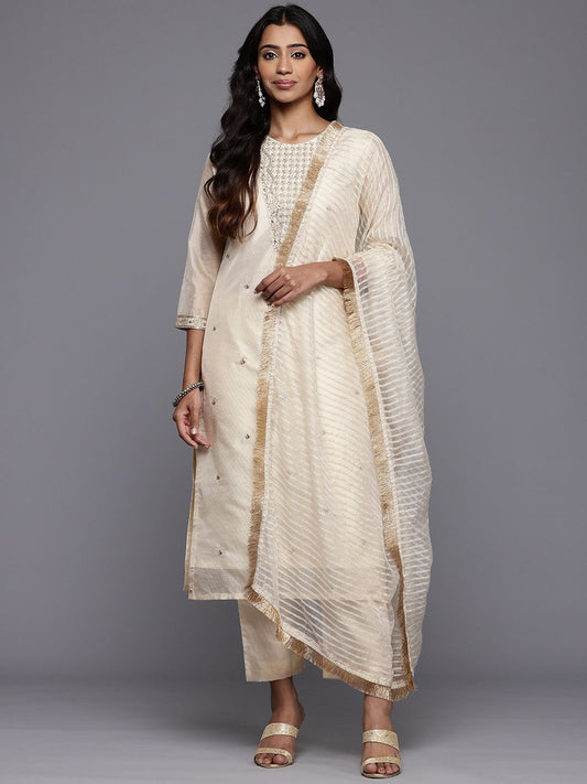 Dhiyona VA Women'sEthnic Motifs Embroidered Sequinned Brocade Kurta With Trousers & Dupatta