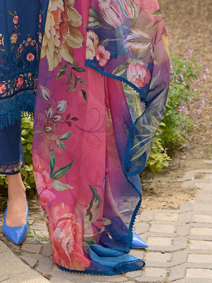 Women Floral Embroidered Panelled Thread Work Pure Silk Kurta with Trousers & With Dupatta