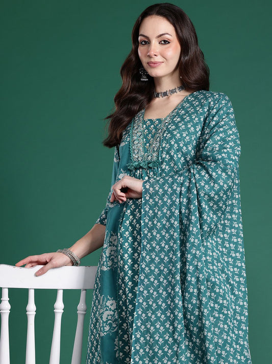 Ethnic Motifs Pure Cotton Kurta with Trousers & Dupatta