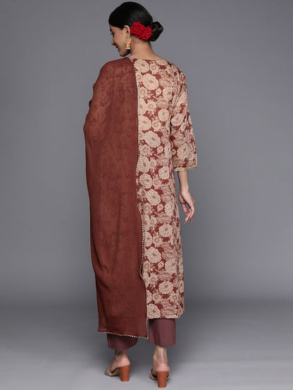 Dhiyona VA Women'sFloral Printed Empire Sequinned Pure Cotton Kurta With Trousers & Dupatta