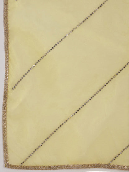 Dhiyona IE Geometric Embroidered Round Neck Liva Straight Kurta with Trousers & Dupatta