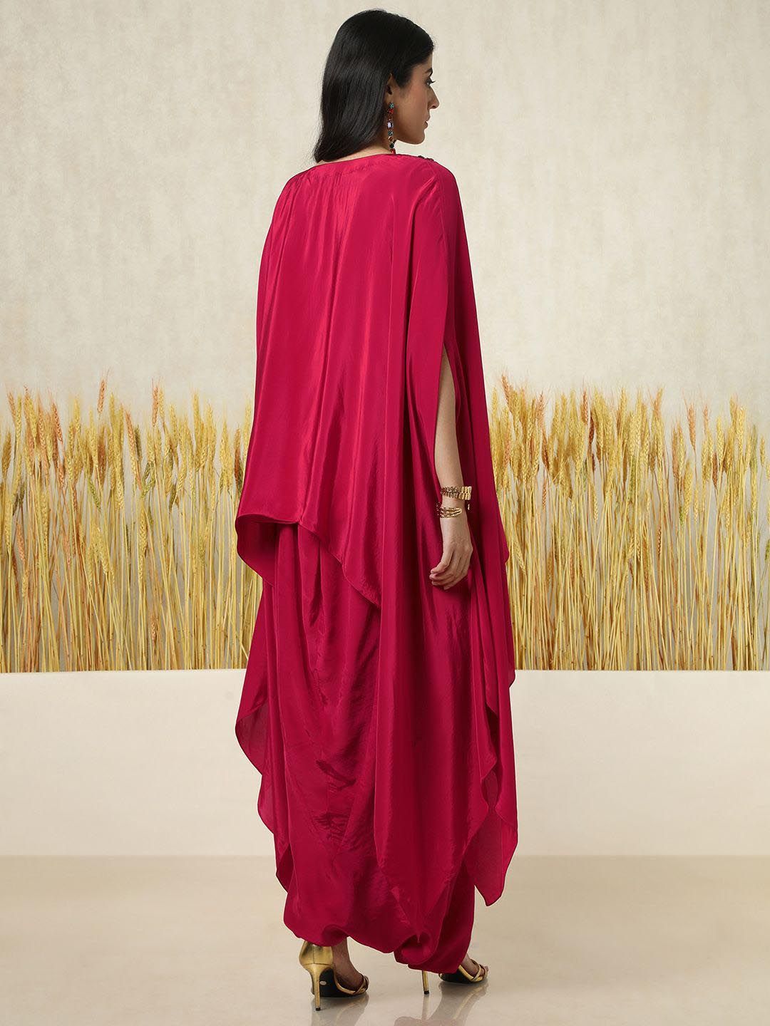 Dhiyona SO Women's Floral Yoke Design Layered Beads and Stones Top With Dhoti Pants & Inner