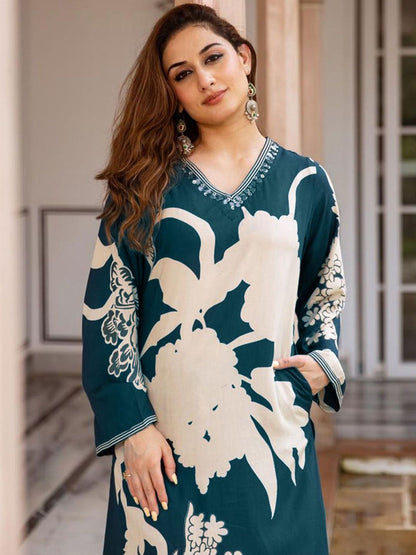Floral Printed Sequinned A-Line Kurta With Salwar