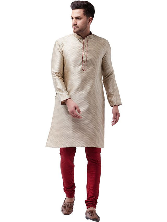 Men's Beige Silk Blend Straight Kurta Pyjama Set