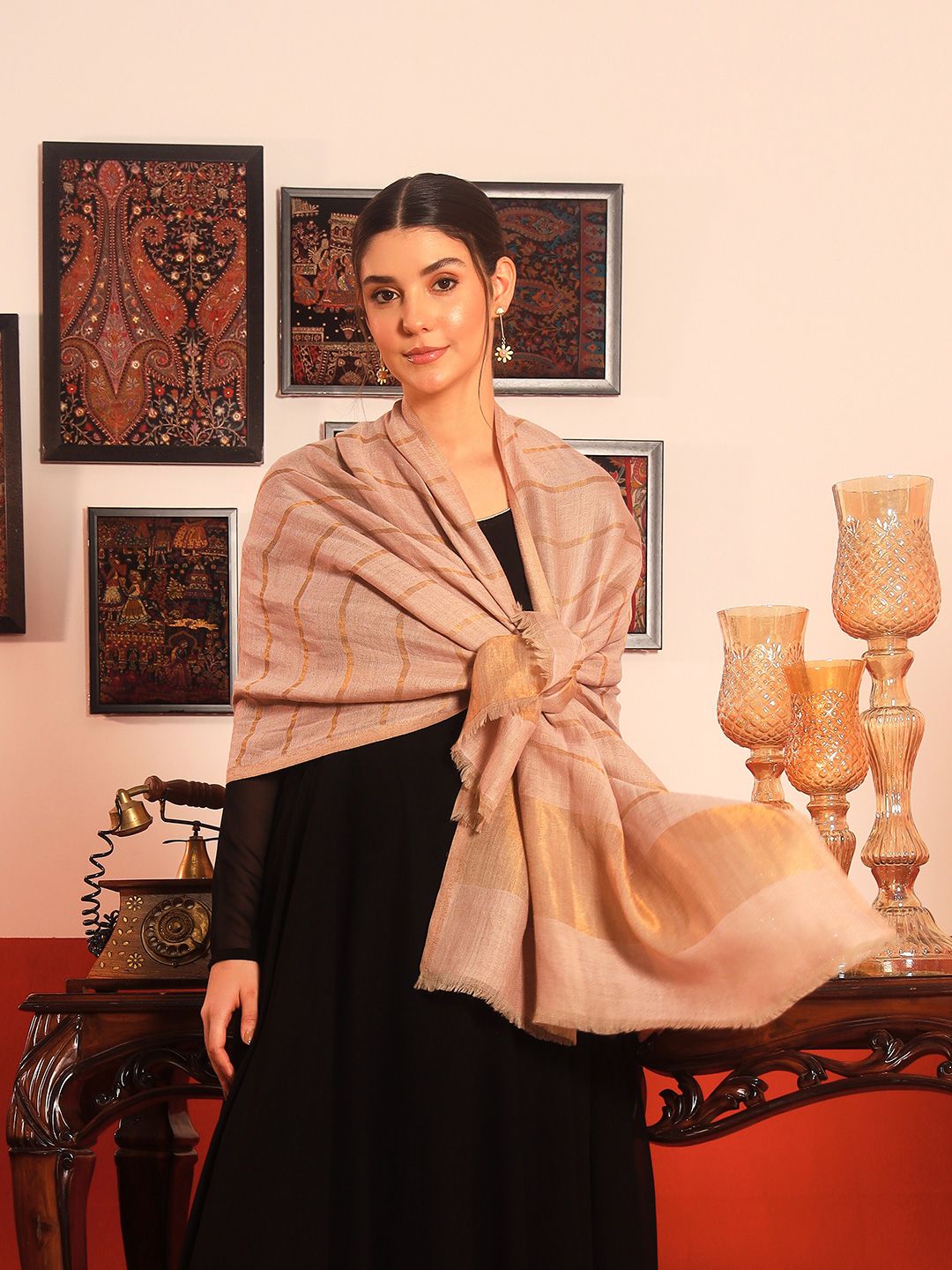 Dhiyona PA Striped Woven Design Woolen Reversible Shawl