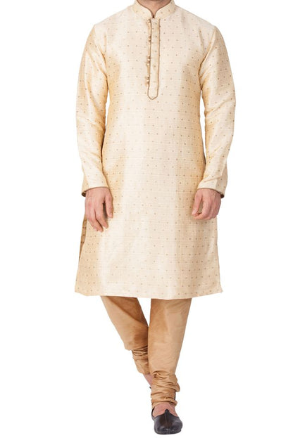 Men's Gold Silk Blend Straight Kurta Pyjama Set
