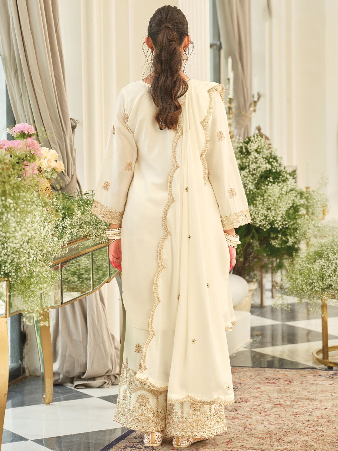 Women Ethnic Motifs Embroidered Mirror Work Kurta with Palazzos & Dupatta