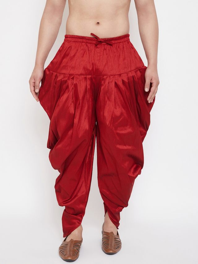 Men's Maroon Silk Blend Regular Dhoti