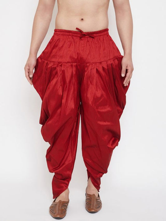 Men's Maroon Silk Blend Regular Dhoti