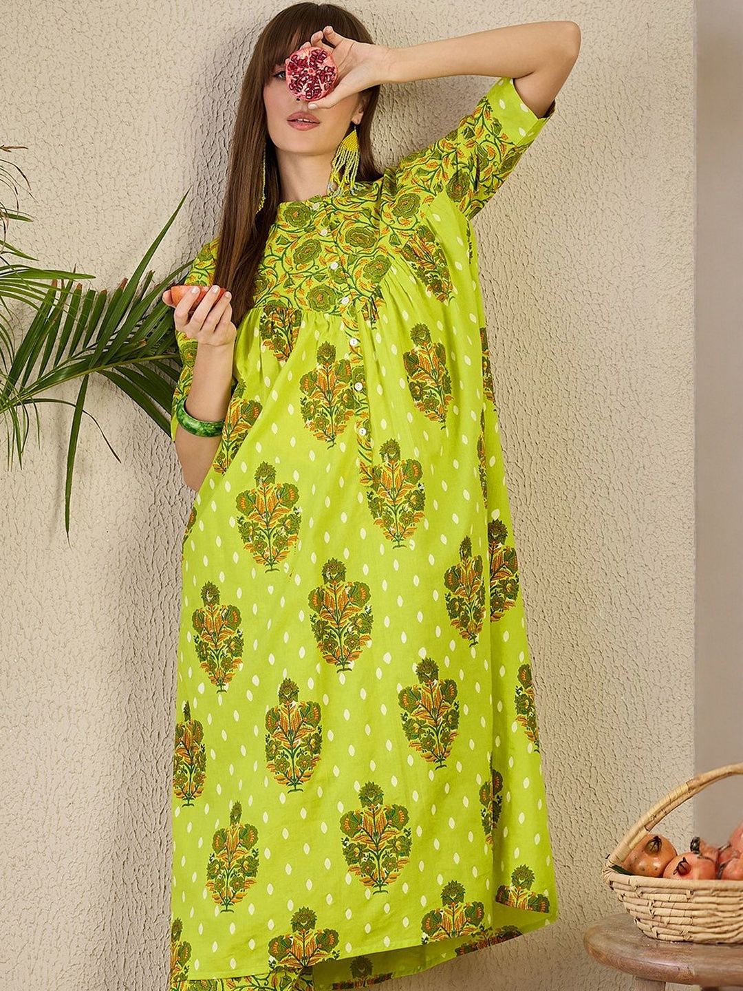 Women Ethnic Motifs Printed Cotton A-Line Kurta with Trousers