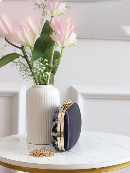 Dhiyona NR Floral Embroidered Sequinned Velvet Box Clutch