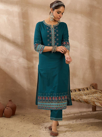 Women Ethnic Motifs Printed Regular Pure Cotton Kurta with Trousers & Dupatta