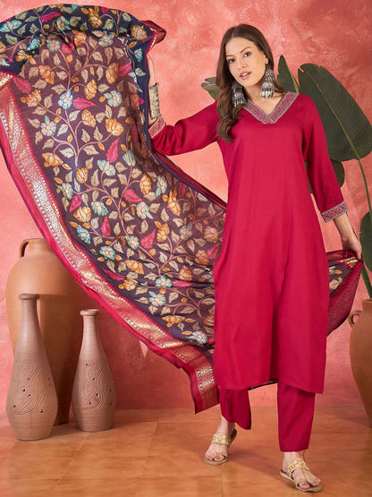 Dhiyona SN Women's Solid Kurta with Trousers & Dupatta