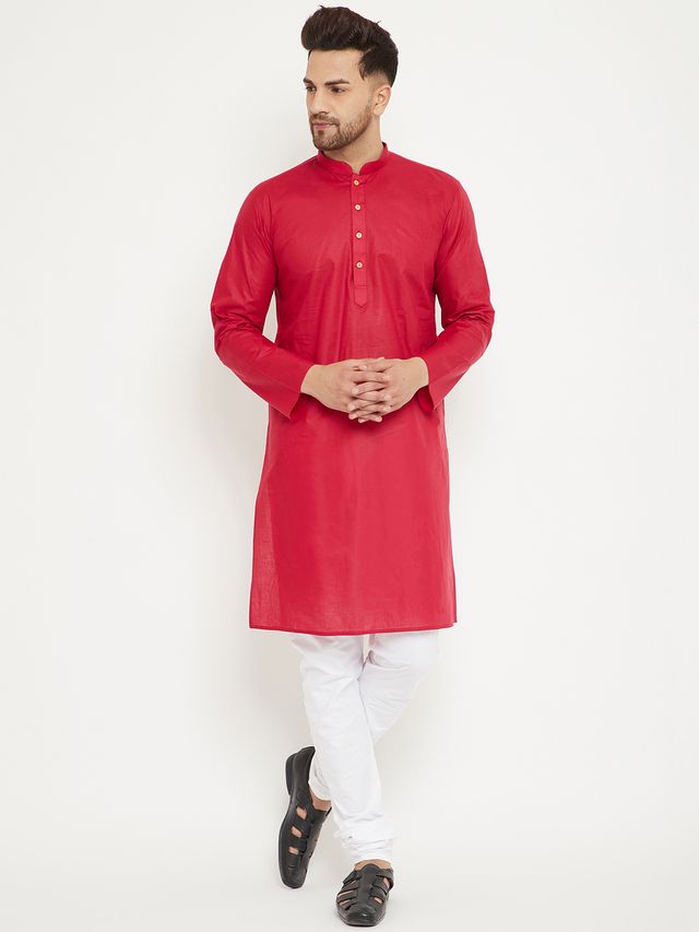 Men's Maroon Cotton Straight Kurta Pyjama Set