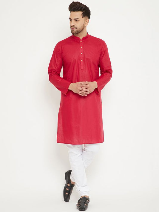 Men's Maroon Cotton Straight Kurta Pyjama Set