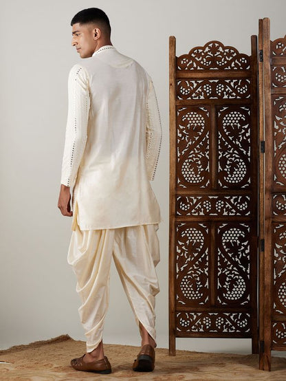 Men's Cream Viscose Straight Kurta and Dhoti Set