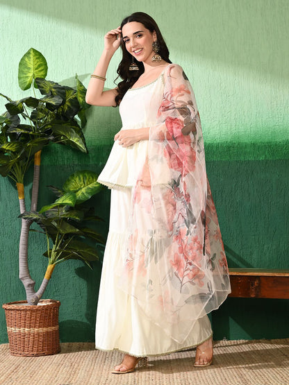 Dhiyona SN Women's A-Line Kurti With Sharara & Printed Dupatta