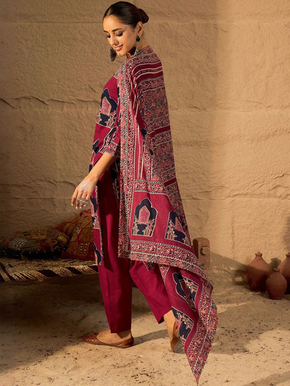 Women Ethnic Motifs Printed Pure Cotton Kurta Trousers & With Dupatta Kurta Sets