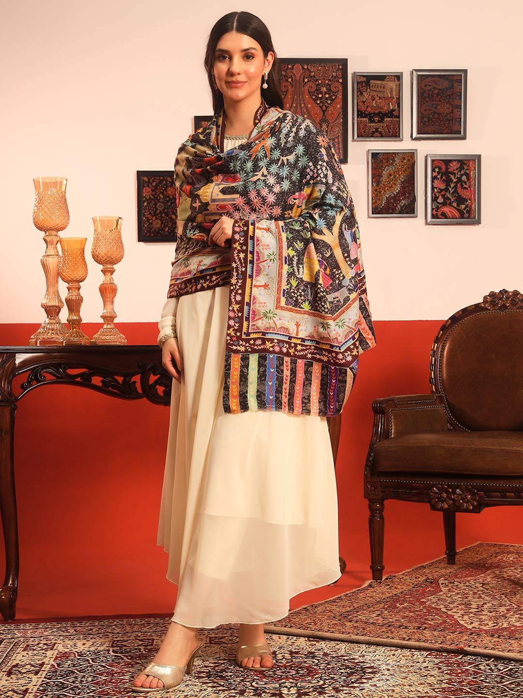 Dhiyona PA Tribal Embroidered Kalamkari Shawl