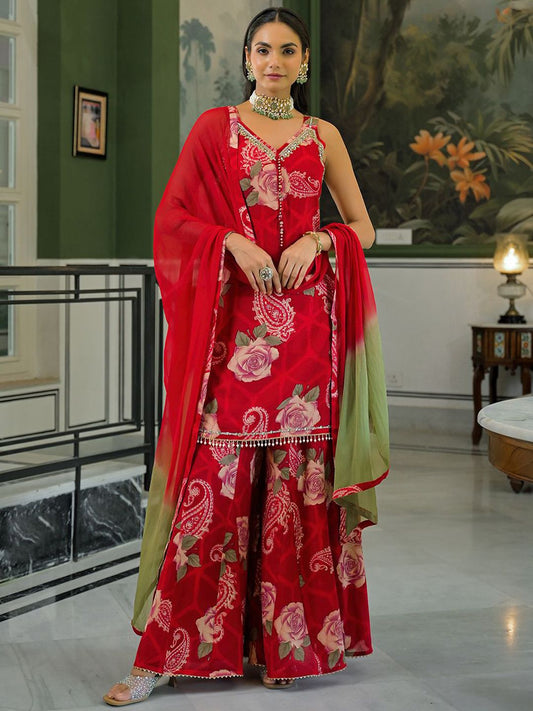 Dhiyona HOP Women Floral Printed Kurta with Sharara & Dupatta