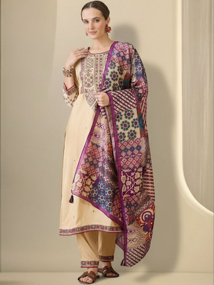 Women Ethnic Motifs Embroidered Regular Thread Work Kurta with Salwar & With Dupatta