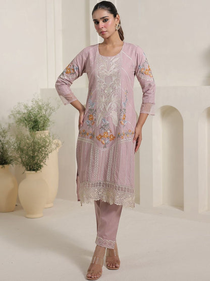 Women Floral Embroidered Sequinned Pure Cotton Kurta with Trousers & Dupatta