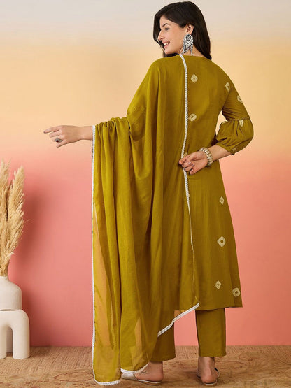 Dhiyona SN Women's Ethnic Motifs Embroidered Sequinned Pure Cotton Kurta And Trouser With Dupatta