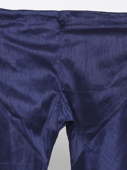 Men's Dark Blue Silk Blend Straight Jacket  Kurta and Pyjama Set