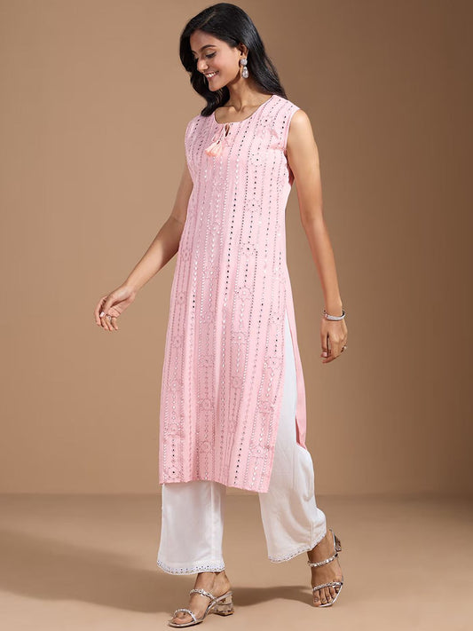 Dhiyona OD  Women Striped Thread Work Kurta