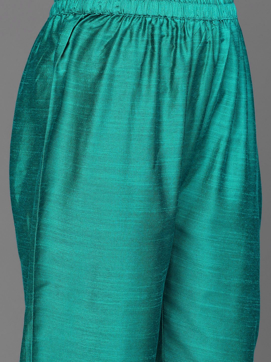 Dhiyona VA Women'sFloral Yoke Design Regular Thread Work Kurta with Trousers & With Dupatta