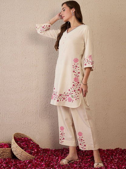 Dhiyona IE Embroidered Straight Kurta Palazzos Set
