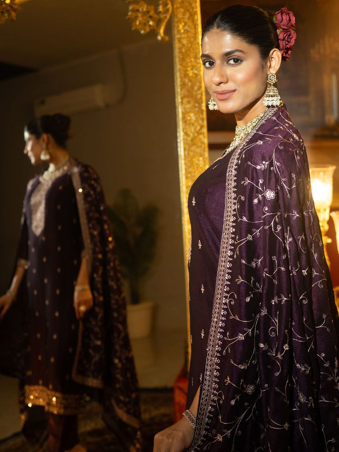 Women Ethnic Motifs Embroidered Regular Kurta with Trousers & With Dupatta