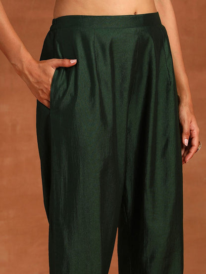 Floral Embroidered Thread Work Liva Kurta with Trousers & Dupatta