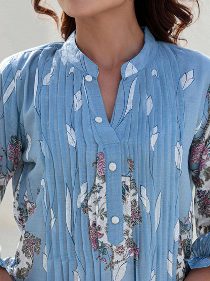 Dhiyona IE Floral Printed Pure Cotton Tunic With Trousers Co-Ords