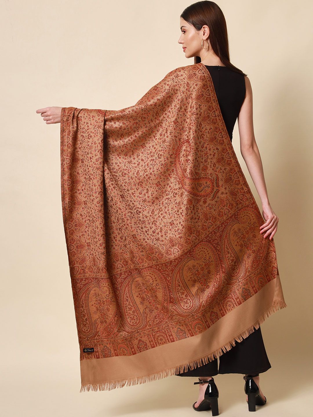 Dhiyona PA Women Brown & Beige Woven-Design Shawl