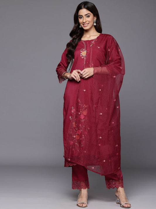 Dhiyona VA Women's Embroidered Kurta with Trousers & Dupatta