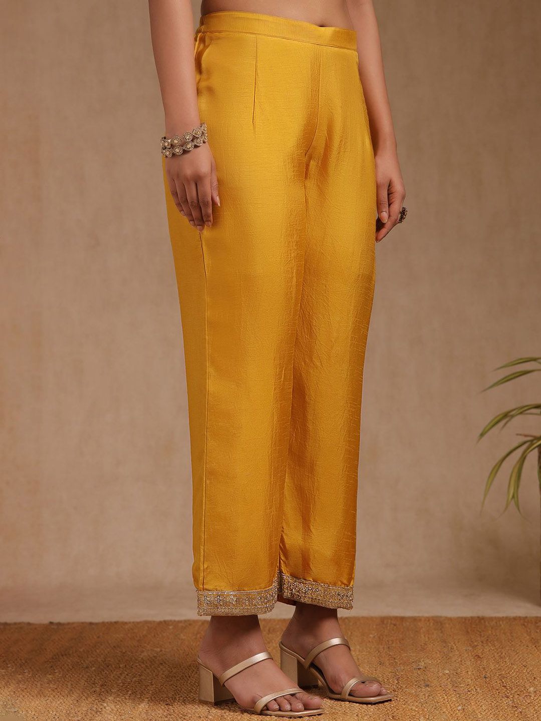 Dhiyona SO Women's Woven Design Ethnic Motifs Sequinned Straight Kurta with Trouser & Dupatta