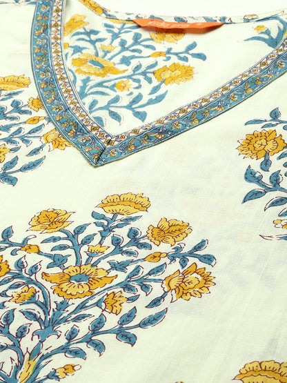 Dhiyona IE Floral Printed Regular Pure Cotton Kurta with Trousers & Dupatta