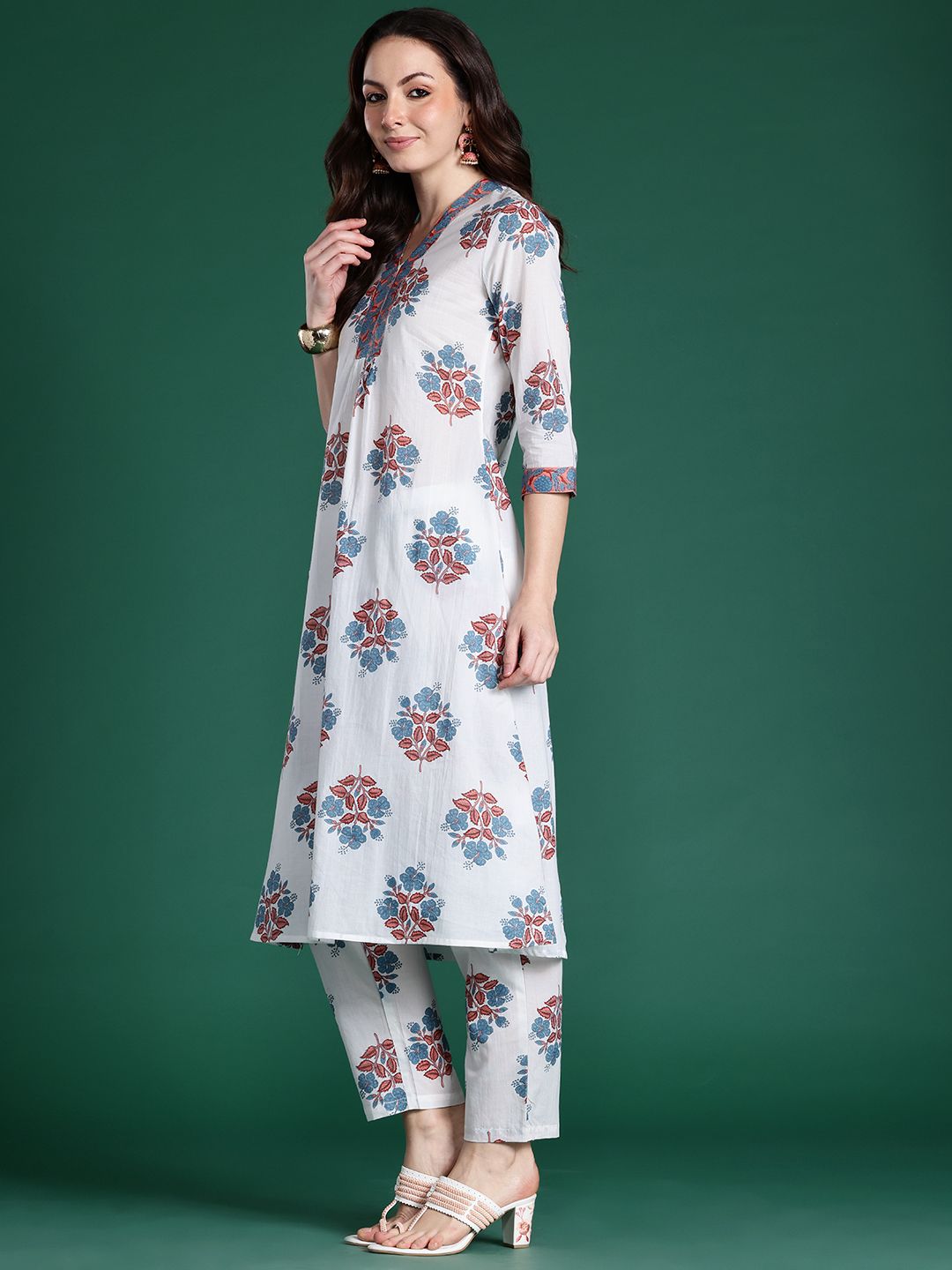 Floral Printed Pure Cotton Kurta with Trousers