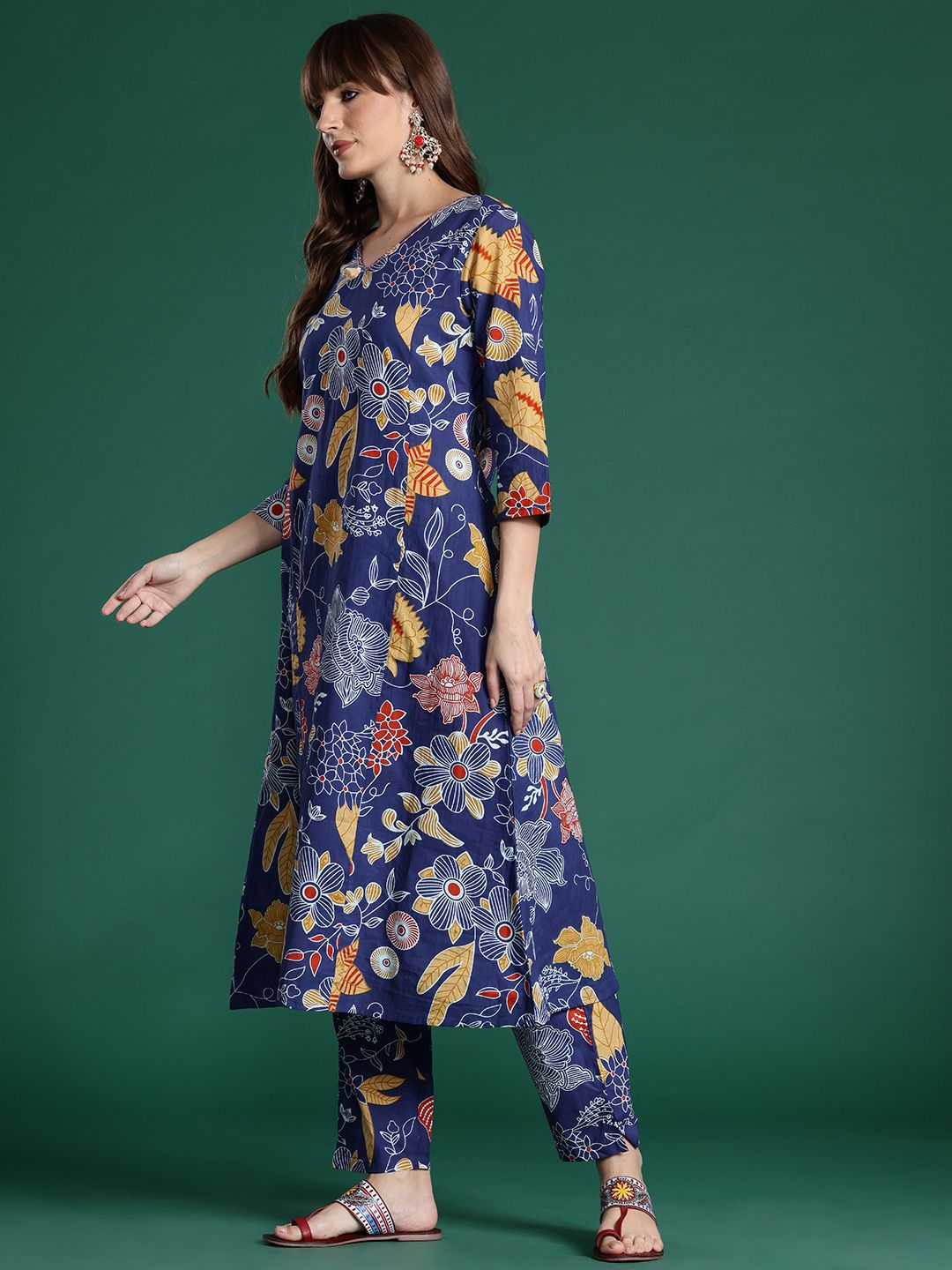 Floral Printed Pure Cotton Kurta with Trousers