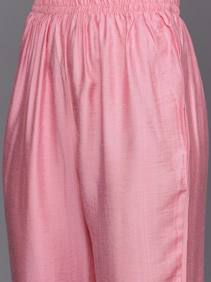 Women Pink Ethnic Motifs Embroidered Kurta with Trousers & With Dupatta